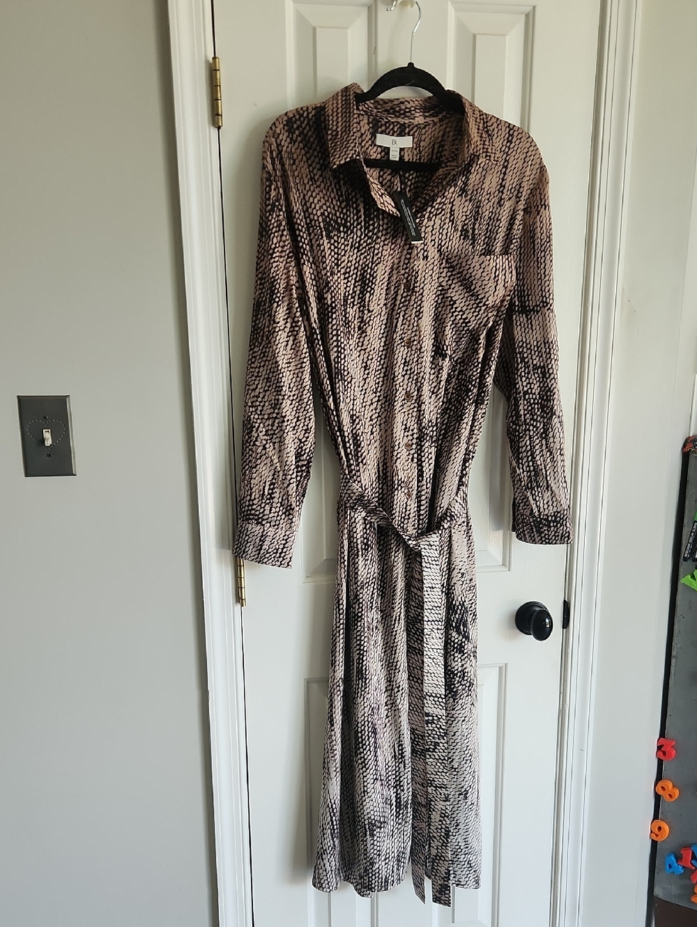 Banana Republic Beige and Black Long Sleeve Shirt Dress